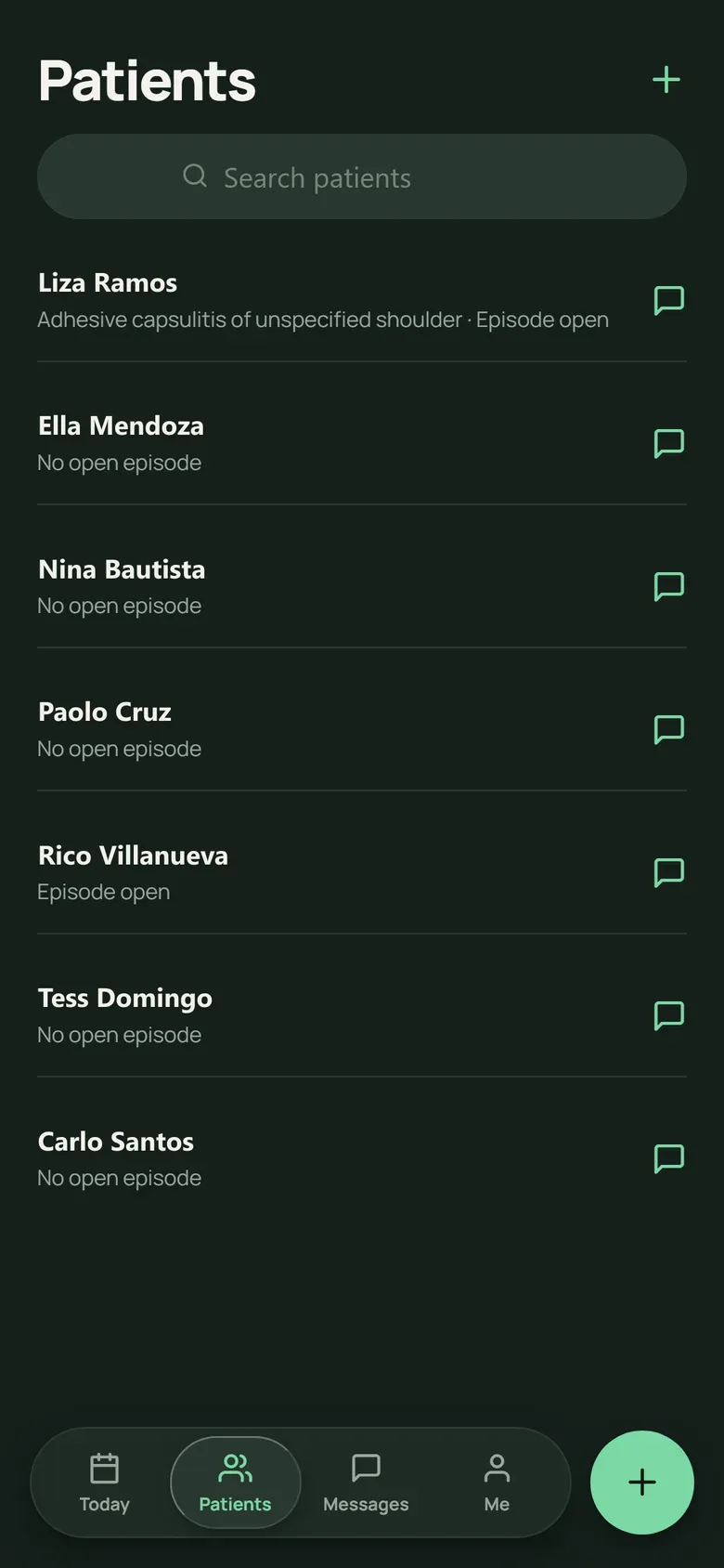 The AlliedWell provider app showing a therapist’s patient list.